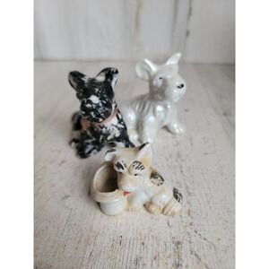 Vintage terrier mini puppy dog black white home figure decor pet animal